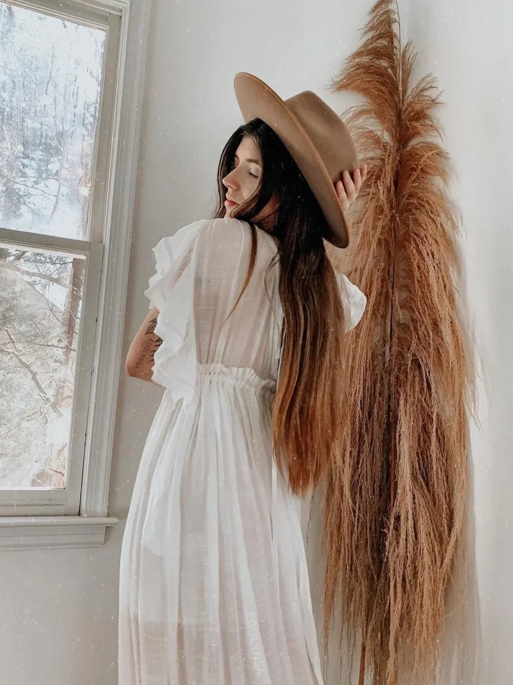 Sheer White Ruffle Sleeve Maxi Dress